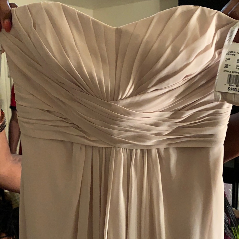 Nude Beige Champagne Strapless Chiffon W/ Pleats